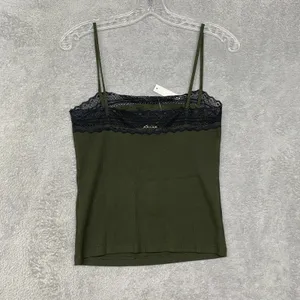 Madewell Camisole Women Large Green Ribbed Lace Trim Spaghetti Strap NY280 NEW thumbnail 8