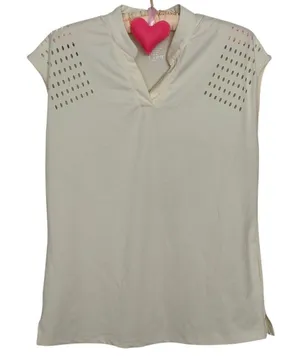 Soothfeel Shirt Womens Small Cream Butter Yellow Sleeveless Golf V Neck Vented thumbnail 1