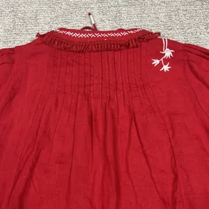 Sundance Blouse Womens XS Linen Embroidered Peasant Boho Top Red Oversized thumbnail 9