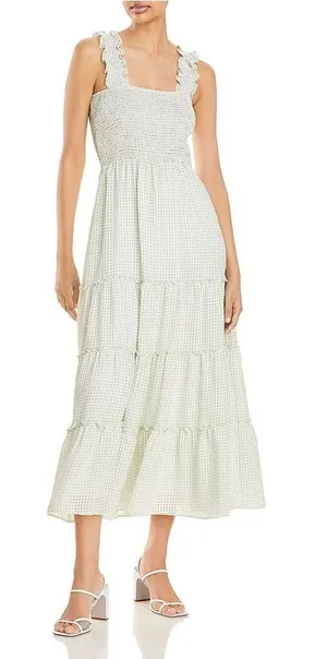 Altar’d State gingham smock maxi dress midi ruffle tiered nap sage mint thumbnail 1