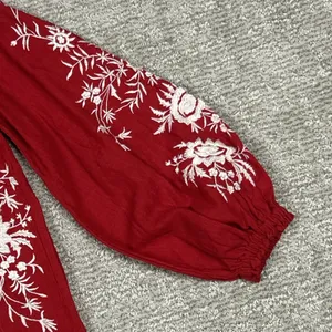 Sundance Blouse Womens XS Linen Embroidered Peasant Boho Top Red Oversized thumbnail 2