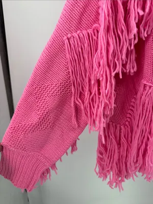 POL Pink Fringe open front oversized cardigan Sweater S boho casual fall winter thumbnail 9