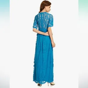 Sodress‎ Lace overlay maxi dress Blue v neck embroidered floral women’s medium thumbnail 3