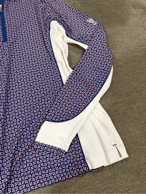 Peter Millar the players sun Navy and White Printed Quarter-Zip Long-Sleeve Top thumbnail 9