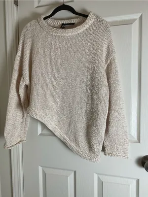 Zara Asymmetric Knit Sweater Size Small Cream / Off-White thumbnail 3