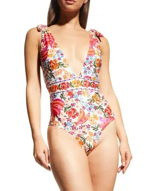 💕FARM RIO💕 Spring Bananas One Piece Swimsuit ~ Spring Bananas Print XS NWT thumbnail 10