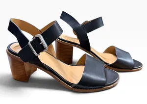Franco Sarto Harlie Black Leather Block Heel Ankle Strap Sandals Womens 11M thumbnail 1