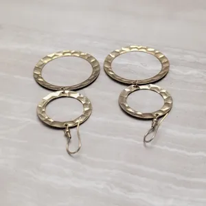 Vintage Hook Earrings Very Long Gold Tone Hammered Pattern - Fair Condition thumbnail 5