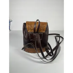 Brown/Tan Floral Tooled Embossed Mini Backpack Drawstring Flap Buckle Silver thumbnail 4