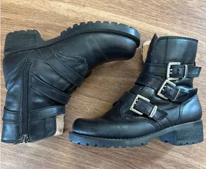Harley-Davidson Womens Black Leather‎ Triple Buckle Moto Boots 6.5 D84183 Biker thumbnail 1