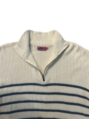 Edikted 1/4 Zip oversized Ribbed Sweater White with Navy Stripes Nautical cotton thumbnail 7