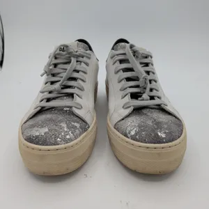 P448 Womens Thea Platform Sneakers White Silver Distressed Leather Italy Size 38 thumbnail 3