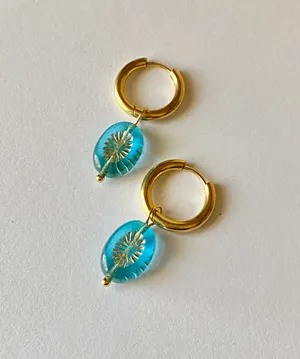 Handmade retro vintage chic whimsical style quality Czech glass beads 2WAY hoop dangle earrings🩵 thumbnail 8