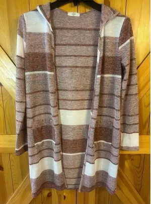 Entro Women’s Open Front Hooded Lightweight Cardigan Orange Cream Size Small (57 thumbnail 1