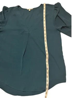 Teal V-Neck Long Sleeve Women's Blouse Sz M thumbnail 8