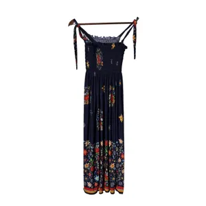 Lildy Women Small/Medium Blue Floral Smock Tie Shoulder Boho Festival Maxi Dress thumbnail 3
