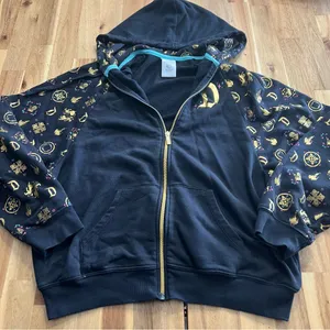 Disney Parks Gold D Logo Zip Hoodie Black Graphic Sleeve Size M thumbnail 1