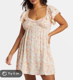 Billabong Enchant Me Floral Mini Dress Pink Yellow Blue Ruffle S resort dainty y thumbnail 1