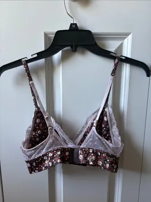 aerie Floral Lace Trim Bralette in Burgundy Size Small thumbnail 2