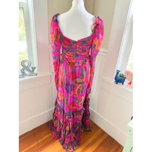 Farm Rio Sweet Forest Tiered Maxi Dress in Vibrant Pink Tropical Print Small thumbnail 3