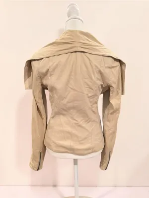 Vince Beige Leather Draped Moto Jacket Size Small thumbnail 2