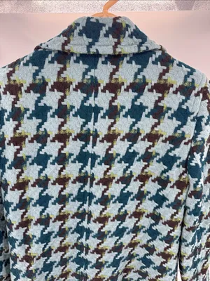 Anne Klein Teal and Brown Houndstooth Worsted Wool Peacoat S winter preppy thumbnail 3