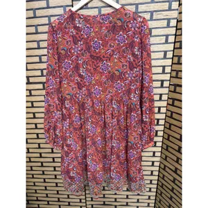Time And Tru Orange‎ Embroidered Boho Tie Neck Shift Dress Size Medium thumbnail 2