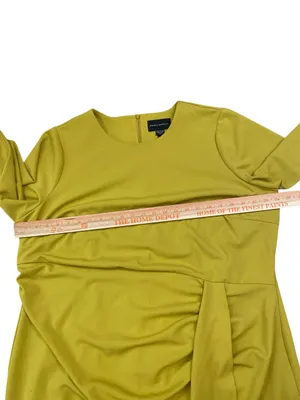 Donna Morgan Chartreuse Midi Dress with Side Drape thumbnail 3