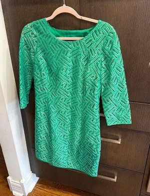 Lilly Pulitzer Blue With Gold Accents Sheath Dress-Size 4 Open Back-3/4 Sleeve!! thumbnail 1