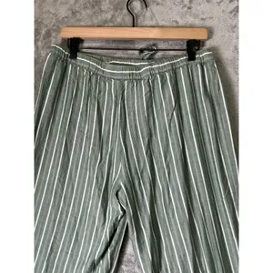 Cozy Earth Pajama Set Womens Large Green White Stripe Button Up Drawstring Pants thumbnail 7