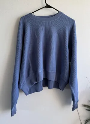 Aerie Womens Ribbed Knit Pullover‎ Sweater Dusty Blue Cotton Crew Neck Small thumbnail 1