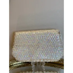 Glamorous White Beaded Sequin Clutch Evening Bag Formal Purse Fine Arts Bag thumbnail 8