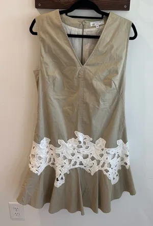 Derek Lam Collective Khaki Lace Sleeveless V‎ Neck Mini Dress Size 50 thumbnail 1