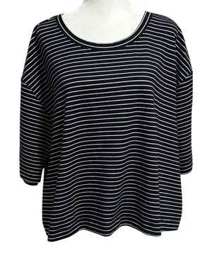 Maeve Size XL Anthropologie Short Sleeve Tee T Shirt Stripes Boxy Fit Navy Blue thumbnail 1