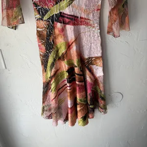 LINDI Dress Womens‎ Small Mesh Sheer Crinkle Boho Y2k Flare Sleeve Retro thumbnail 3