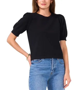 NWT Sam and Jess Womens Short Puff-Sleeve Sweater TA93148041BS Black L thumbnail 1