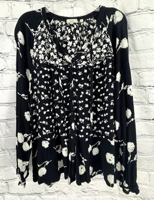 Fat Face Top Women's US 18 UK 22 Black Floral Monroe Poppy Meadow Floral Boho thumbnail 1