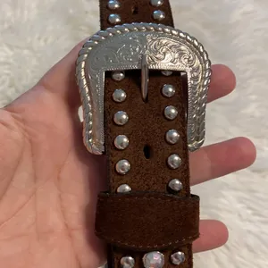 Leather Belt brown color so beautiful with silver buckle excellent condition 45” thumbnail 7