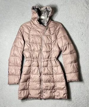 Kenneth Cole Reaction Coat Womens XS Dusty Mauve Hooded‎ Puffer Jacket Coat READ thumbnail 1