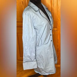 ZARA Short Trench Coat Deep V-Neck Cotton Button-Up Shirt Dress‎ Blue Size Large thumbnail 11