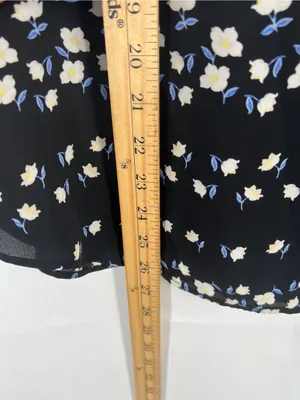 Ann Taylor Floral Tie Neck V-Neck Sleeveless Blouse Black Size S thumbnail 8