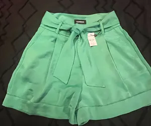 Express High Waist Green Shorts with Stylish Tie thumbnail 1