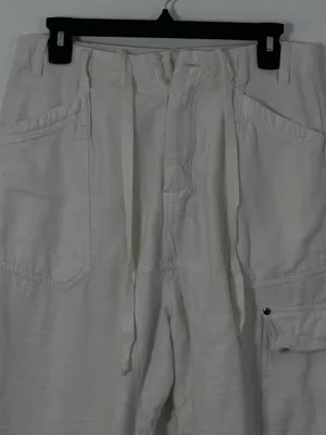 Free People White Utility Drawstring Cargo Pants XS 100% Cotton thumbnail 2
