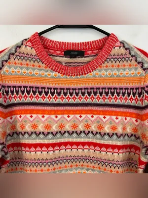 NWT J. Crew Wool Blend Bright Cerise Peony Faire Isle Wool Blend Sweater Small thumbnail 2