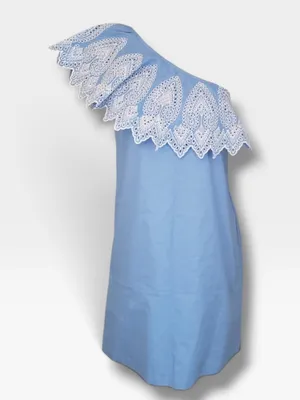 Mud Pie Laurel Periwinkle One Shoulder Eyelet Cotton Dress XS 0-2 NEW thumbnail 6