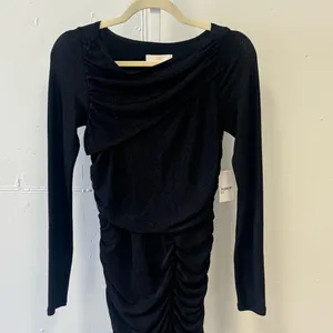 Rachel Parcell‎ Metallic Bodycon Ruched Midi Long Sleeve Dress Stretch Black Sm thumbnail 5