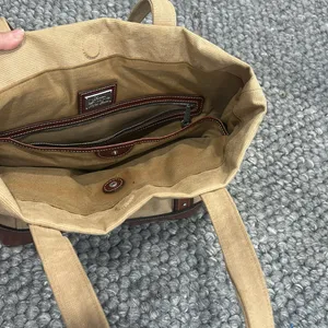 Polo Ralph Lauren Vintage 90's Canvas leather Tote Bag Multi Pocket Khaki thumbnail 7