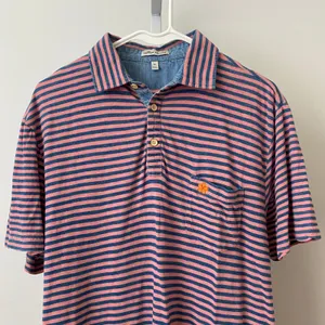 Peter‎ Millar Medium Pink Blue Striped Polo Shirt Short Sleeve Cotton Golf Tee thumbnail 2