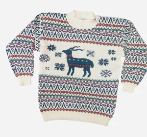 Vintage‎ Hand-Knit Fair Isle Sweater Med Norway Chunky Cottagecore Reindeer Cozy thumbnail 1