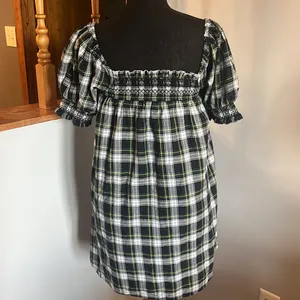 AMERICAN EAGLE plaid smocked puff sleeve babydoll‎ dress S NEW thumbnail 3